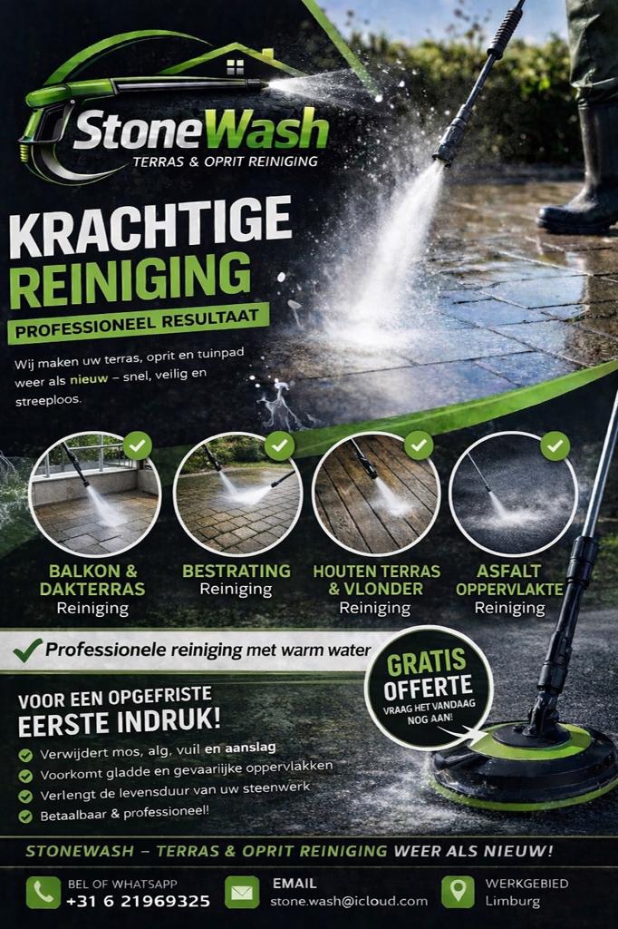 StoneWash Terras & Oprit reiniging Limburg, Tuin en Terras, Bestrijdingsmiddelen, Ophalen of Verzenden, Nieuw, Aanslagreiniger