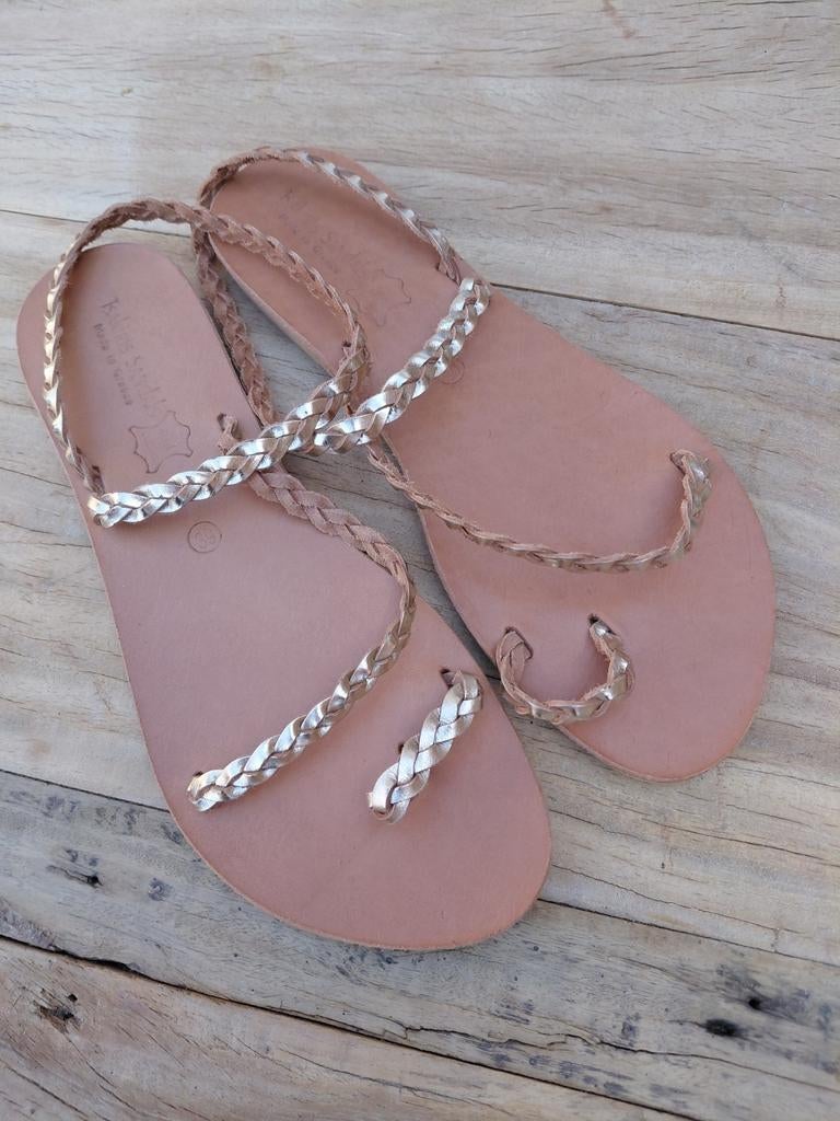 Echt leren sandalen handgemaakt in Griekenland., Ophalen of Verzenden, Nieuw, Bruin