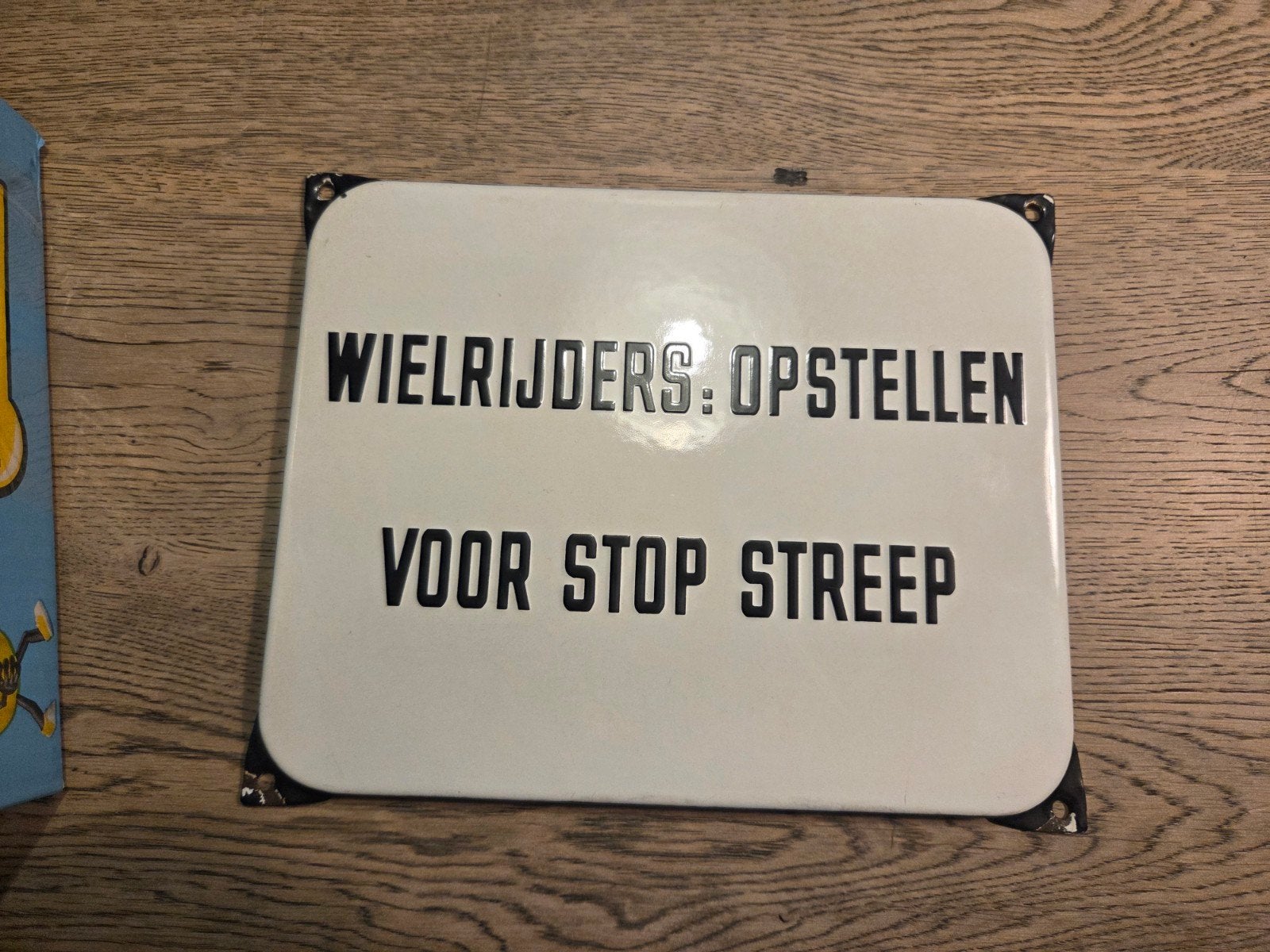 emaille reclamebord wielrijders fiets rijwiel fietsen rijwie, Ophalen, Gebruikt, Reclamebord