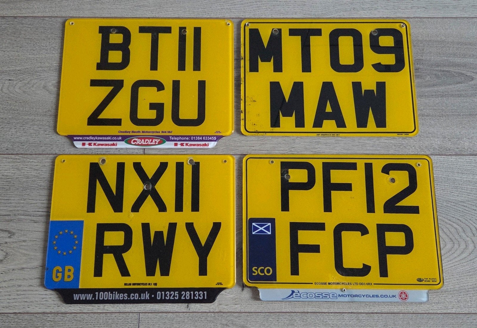 Kentekenplaten nummerplaten nummerborden motorfiets UK/SCO, Verzamelen, Ophalen of Verzenden, Gebruikt, Auto's