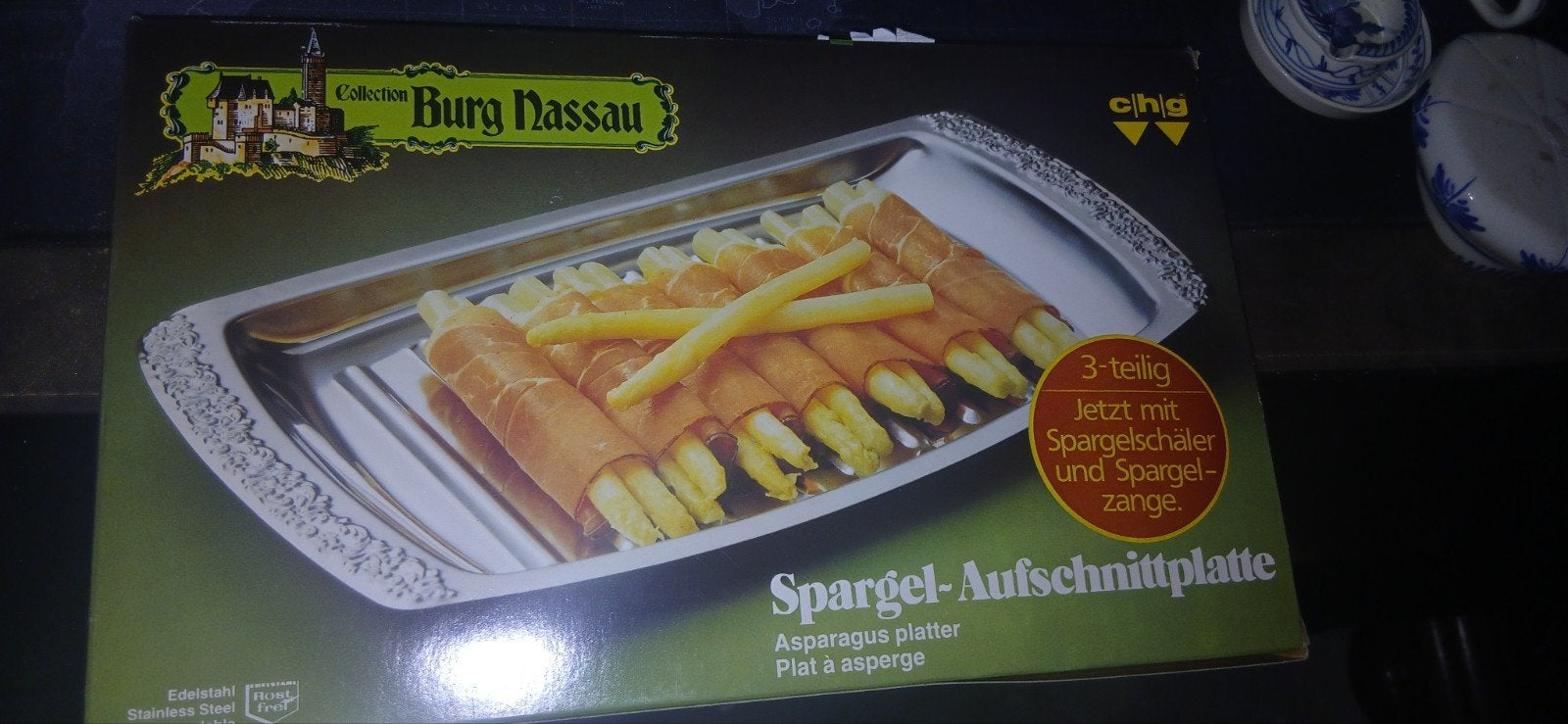 Spargel-Aufschnittplatte - Asperge serveerschaal mt toebehor, Overige typen, Ophalen of Verzenden, Metaal, Overige merken