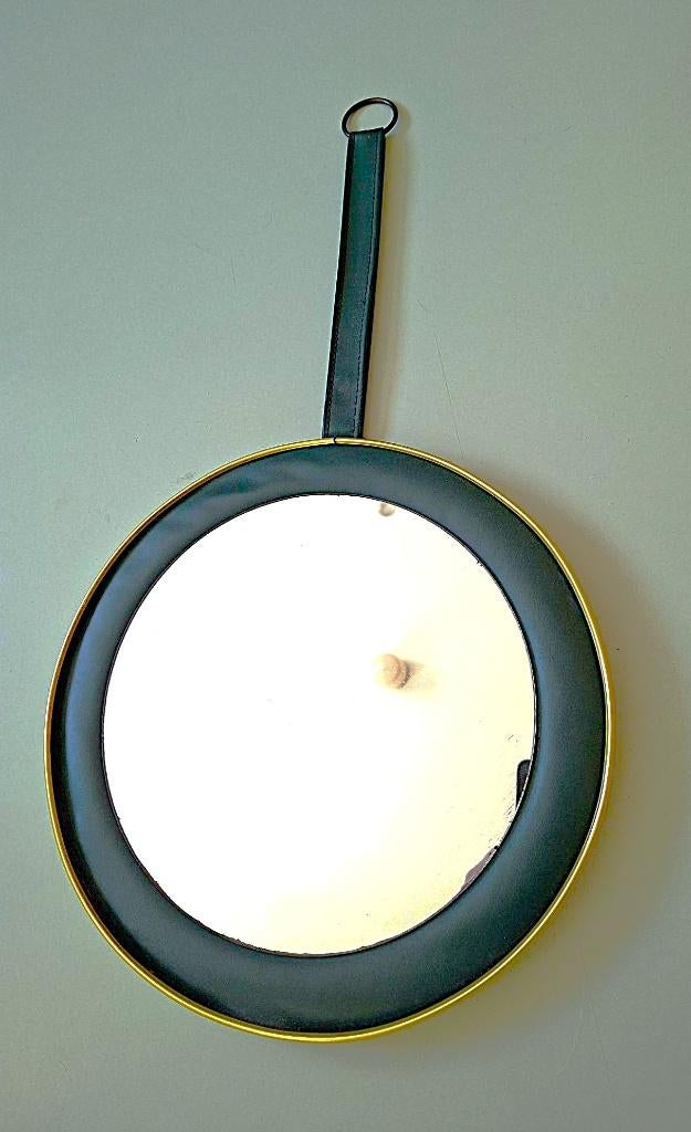 vintage mid century spiegel wandspiegel halspiegel jaren 60, Ophalen of Verzenden, Rond, Minder dan 50 cm, Minder dan 100 cm
