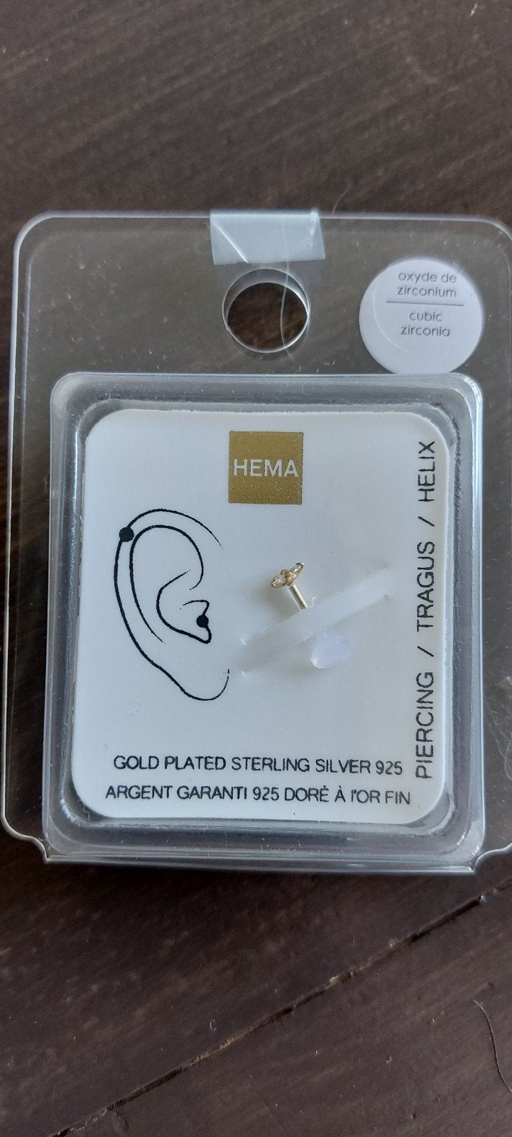 Hema Oor- of Traguspiercing Goudkleurig Zilver 925, Oor- of Traguspiercing, Nieuw, Ophalen of Verzenden, Zilver