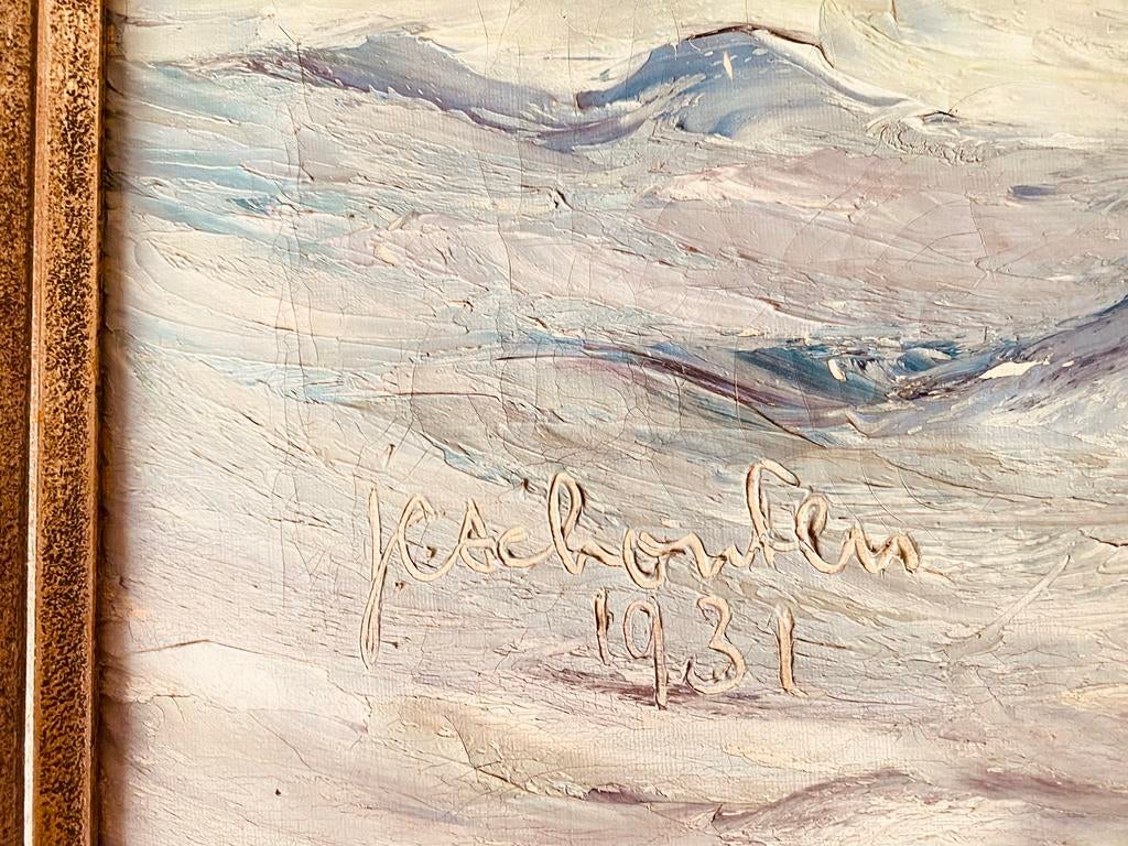 Olieverfschilderij van zeilschepen op zee, gesigneerd 1931, Ophalen of Verzenden