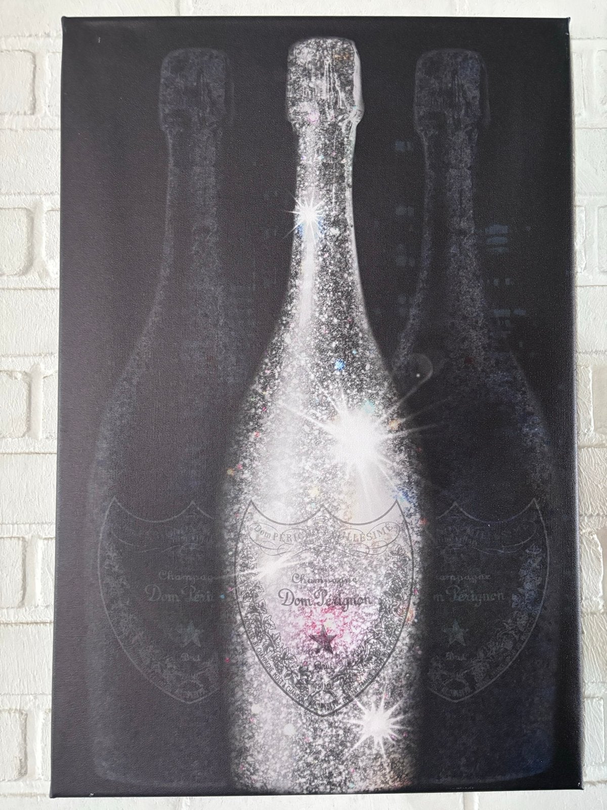 Dom Pérignon Champagne Fles Canvas Schilderij Glitter, Huis en Inrichting, 50 – 75, Ophalen of Verzenden, Zo goed als nieuw, Schilderij