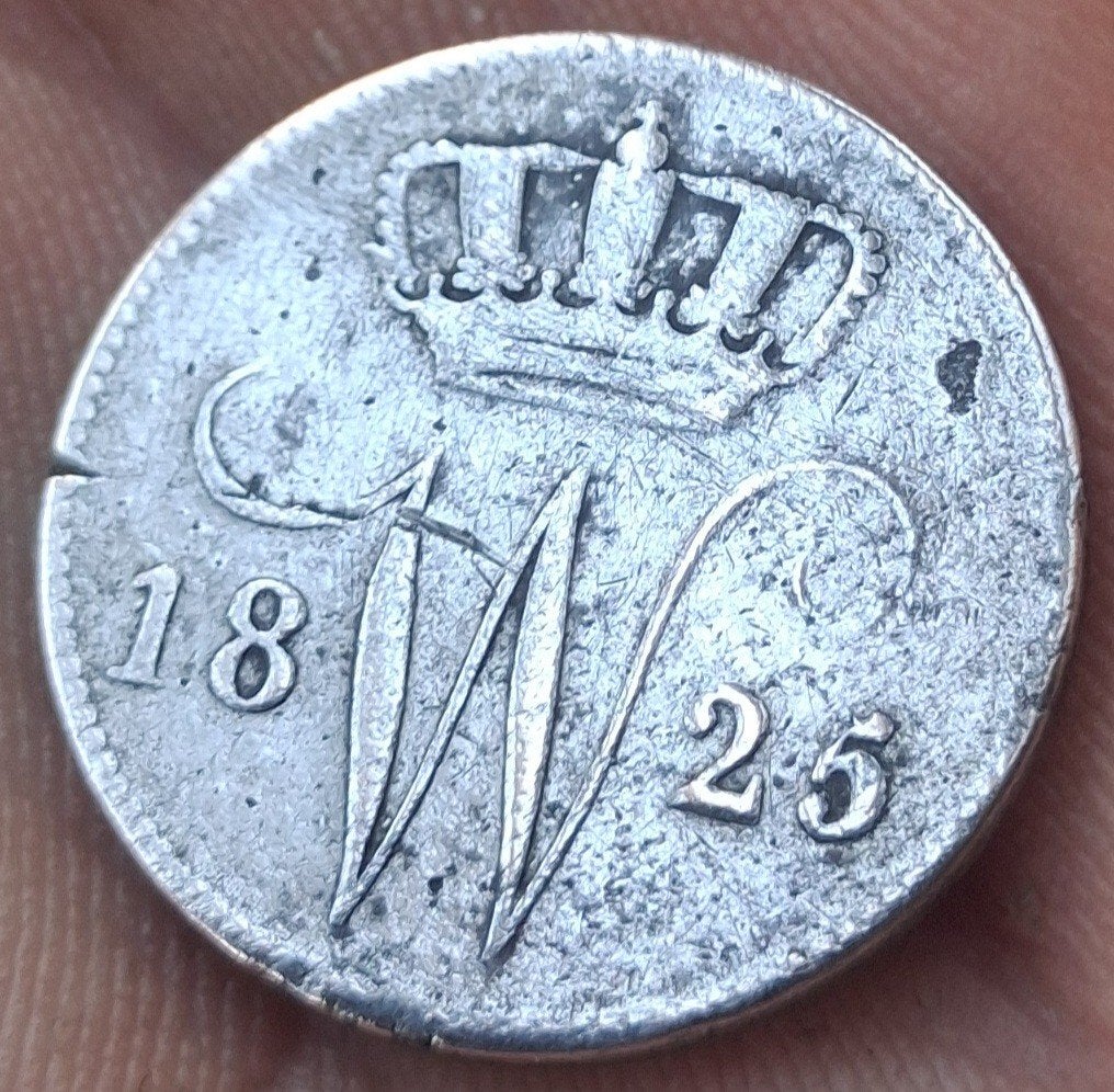 Bodemvondst - 25 cent - 1825 B - Willem l - zilver - RRR, Zilver, 25 cent, Ophalen of Verzenden, Koning Willem I