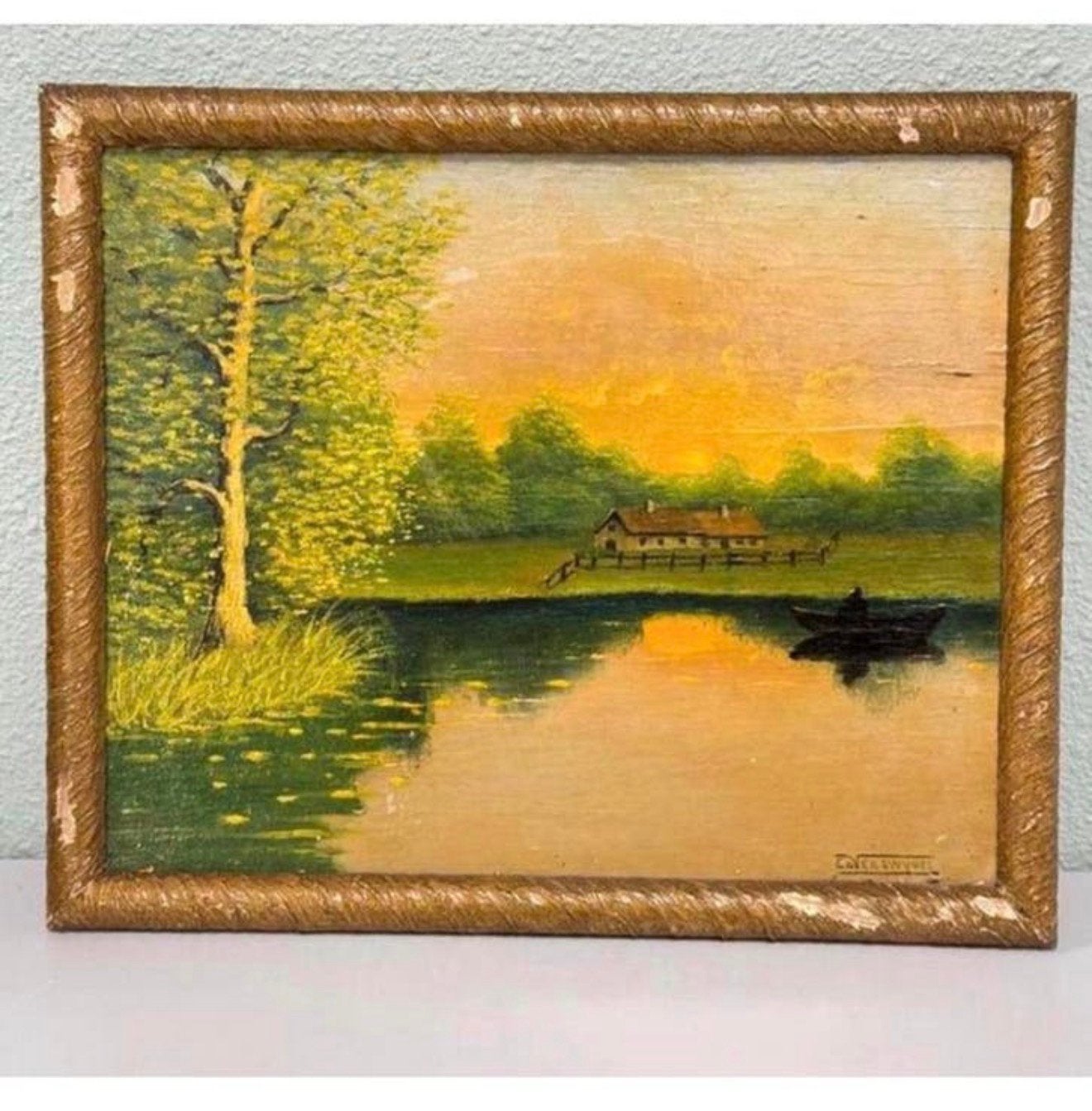 EDVER SWYVEL - Schilderij landschaps scène zonsondergang, Antiek en Kunst, Ophalen of Verzenden, Landschap