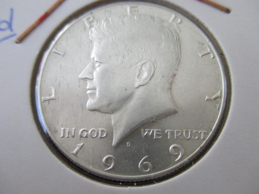 Halve dollar 1969, Ophalen of Verzenden, Noord-Amerika, Losse munt, Zilver