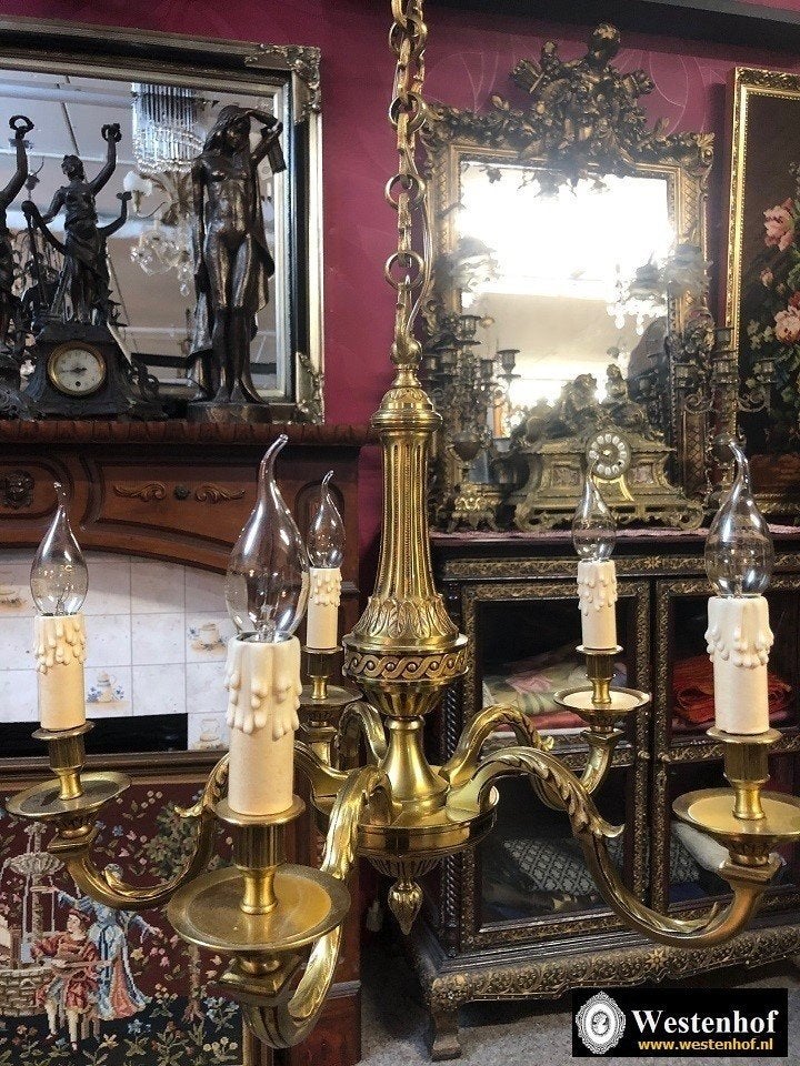 Antieke bronzen kroonluchter kandelaar barok goud, Ophalen, Gebruikt