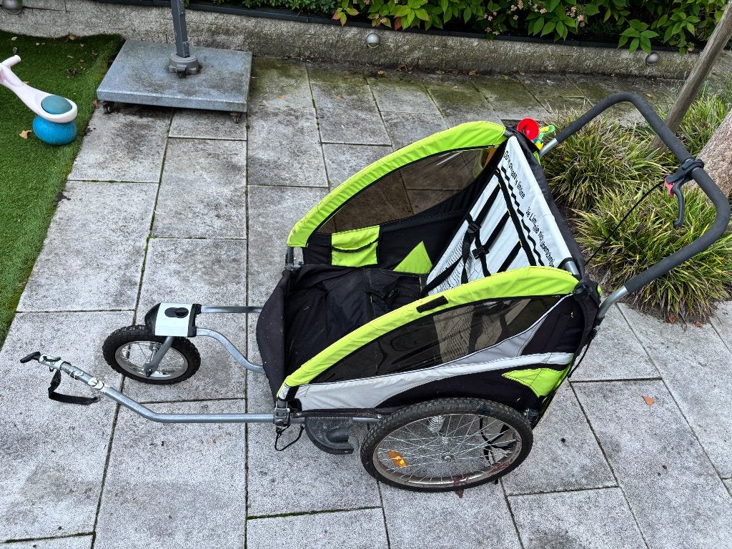 Multifunctionele kinderfietskar / wandelwagen (zwart/groen), Fietsen en Brommers, Overige merken, Gebruikt, Vering, 20 tot 40 kg