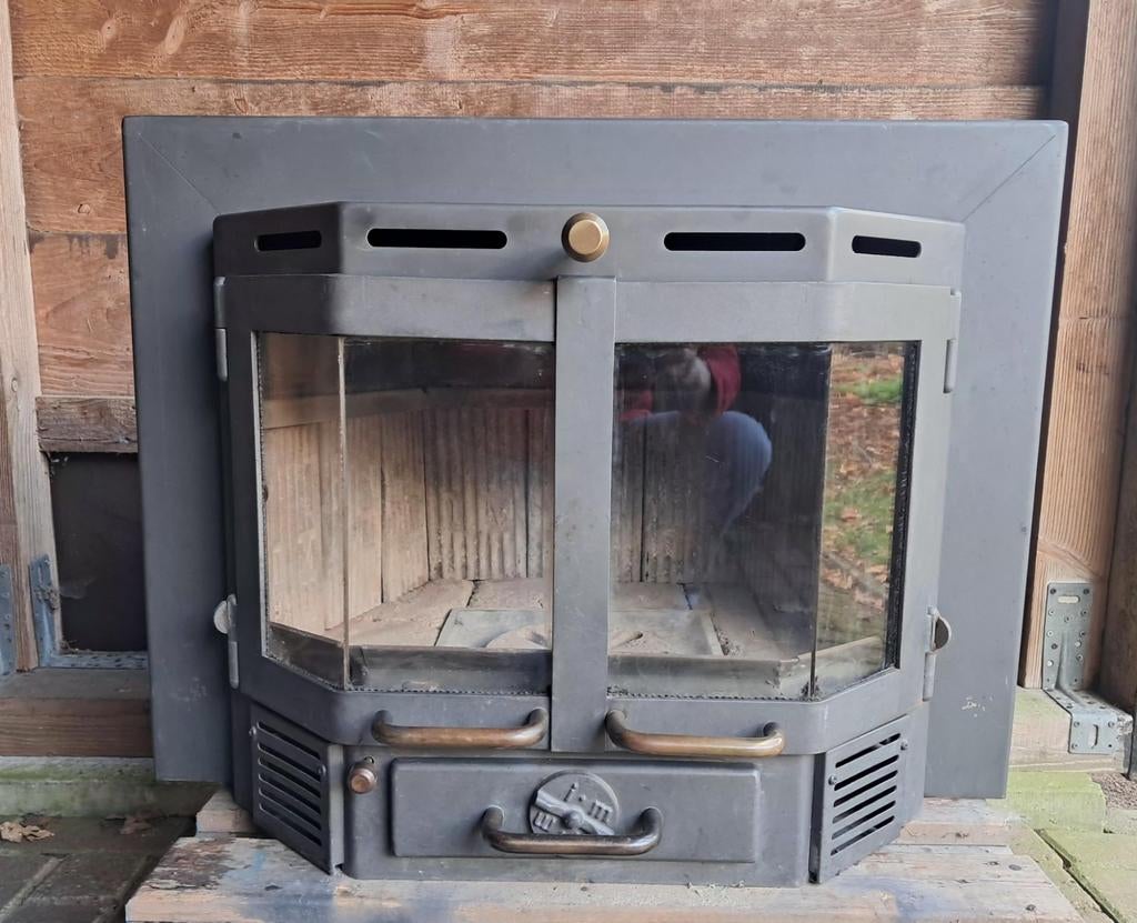 Inbouwhaard met dubbele deuren, Huis en Inrichting, Haarden, Gebruikt, Houthaard, Ophalen