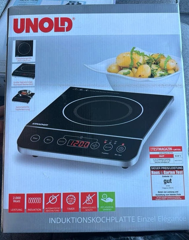 UNOLD 58105 Inductiekookplaat 2000W - Nieuw & Ongeopend, Nieuw, 3 kookzones of minder, Ophalen of Verzenden, Inductie