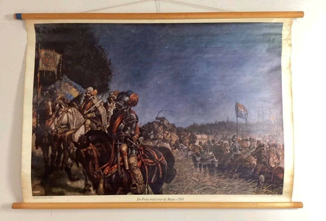 Schoolplaat De prins trekt over Maas Geschiedenis, Antiek en Kunst, Ophalen of Verzenden, Geschiedenis