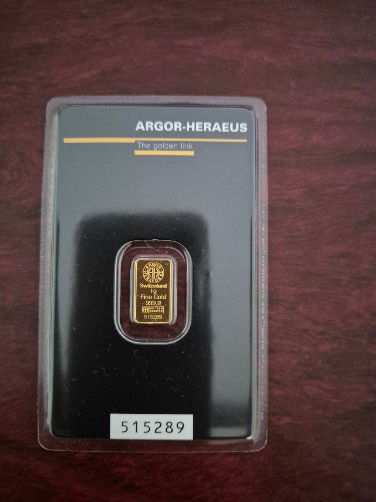 0.999 goudbaar 1 gram Argor Heraeus, Ophalen of Verzenden, Goud