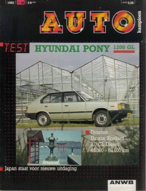 Autokampioen 48 1982 : Hyundai Pony 1200GL - Datsun Bluebird, Ophalen of Verzenden, Gelezen, Algemeen