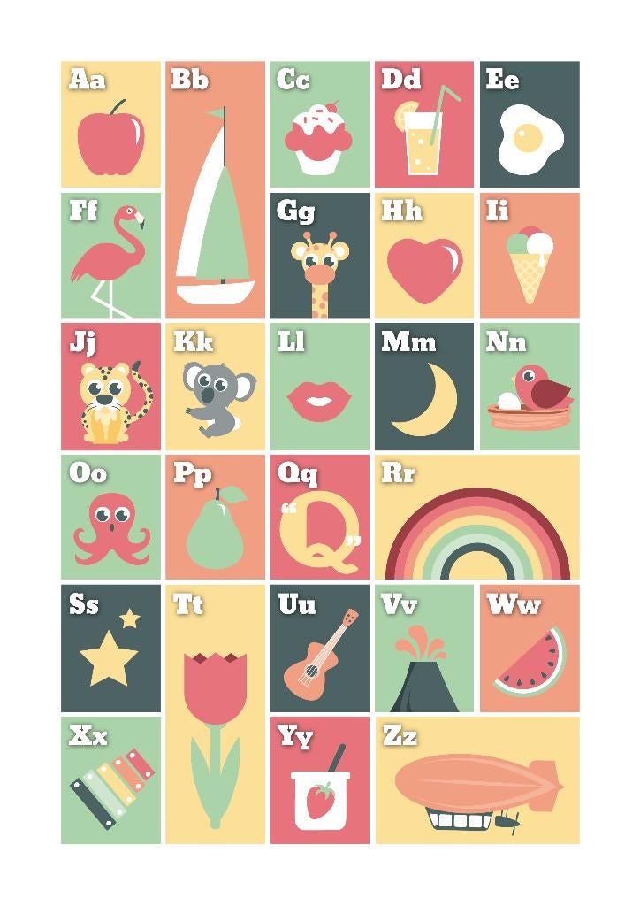 Poster ABC alfabet kinderkamer babykamer kinderen leren A3, Minder dan 50 cm, Oorspronkelijke maker, Verzenden, Nieuw