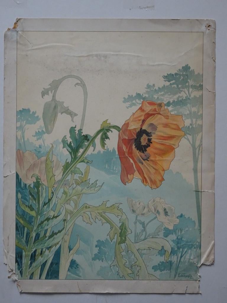Privat Livemont Klaprozen Coquelicots origineel 1903, Hobby en Vrije tijd, Ophalen, Patroon