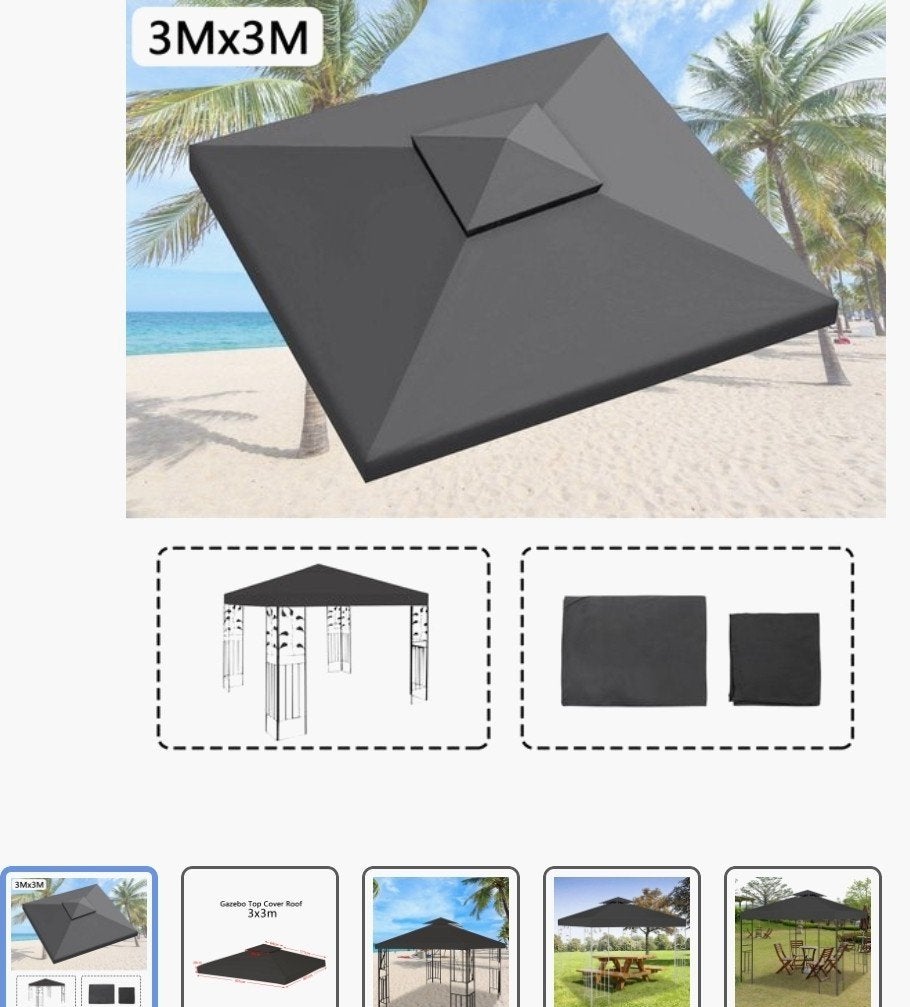 Nieuw Antraciet Paviljoen/Partytent Vervangingsdak 3x3m, Minder dan 4 meter, Nieuw, Paviljoen, Minder dan 5 meter