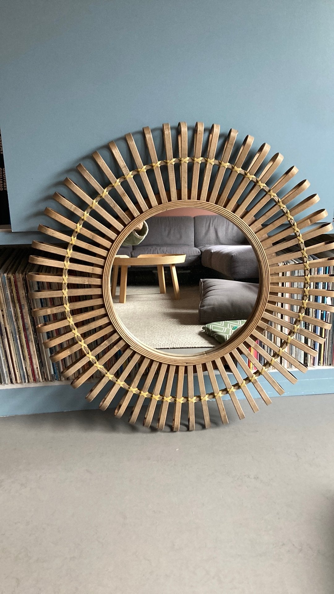 Rotan bamboe spiegel, Huis en Inrichting, Woonaccessoires | Spiegels, Ophalen, Rond, Nieuw, 75 tot 100 cm