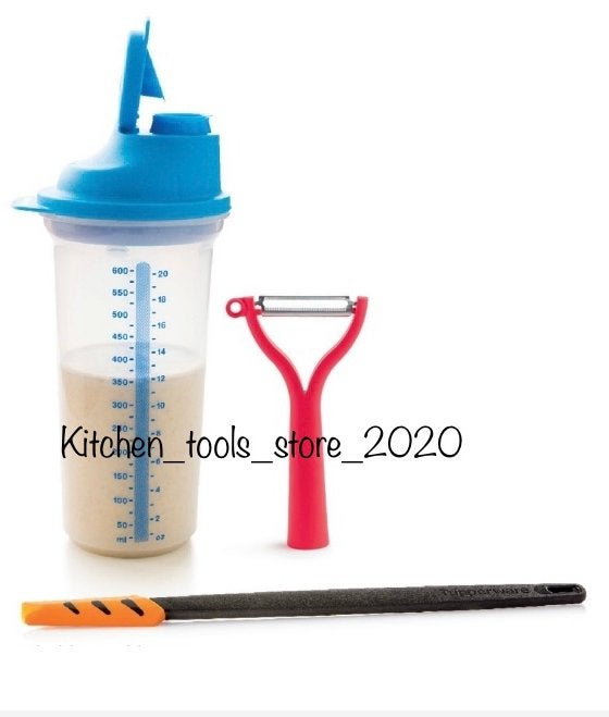 Tupperware bakset shaker 600ml flessenspatel dunschiller (3), Ophalen of Verzenden, Zo goed als nieuw, Blauw, Overige typen