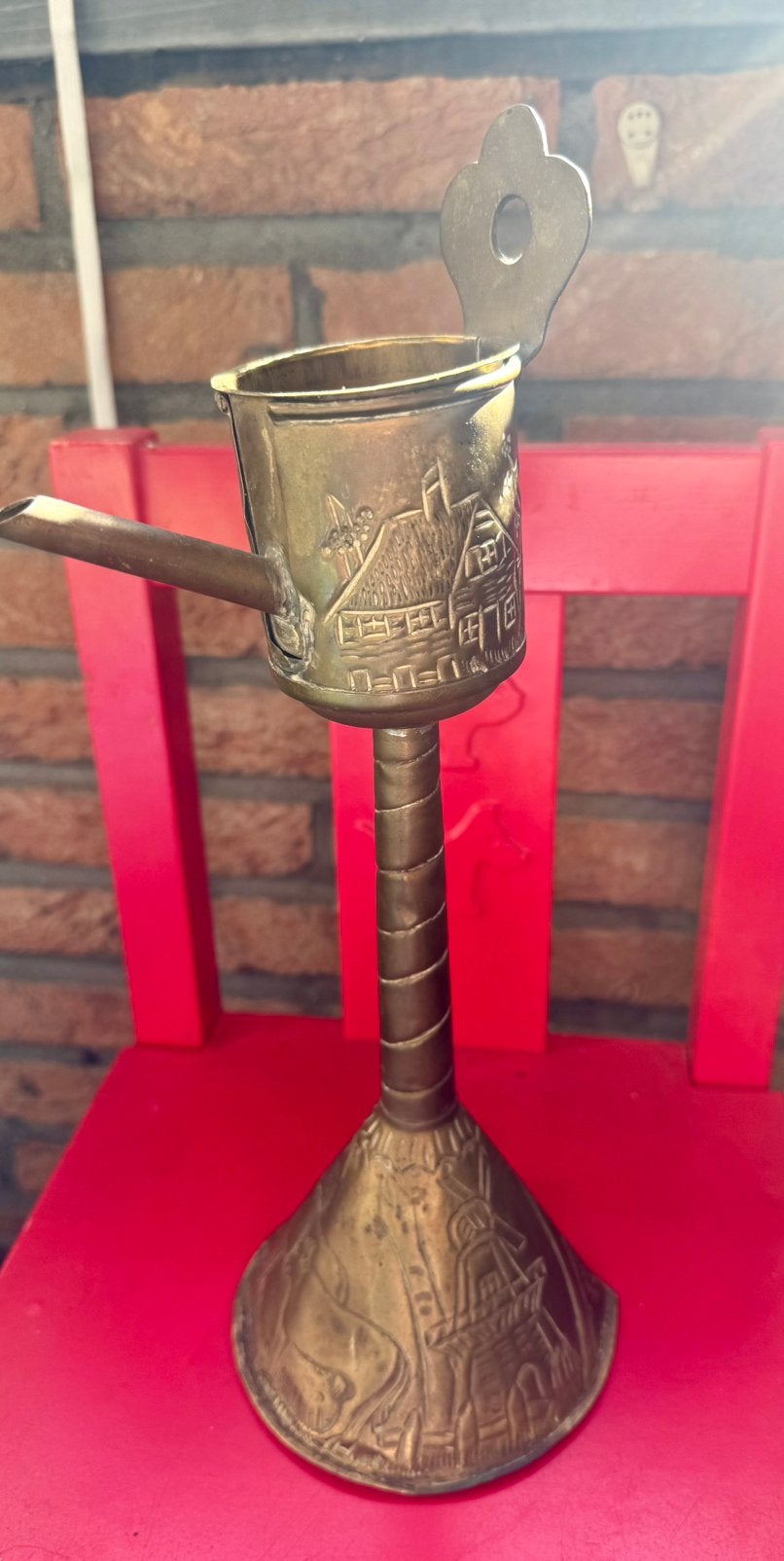 Unieke antieke messing snotneus olielanl ca 1850, Ophalen of Verzenden