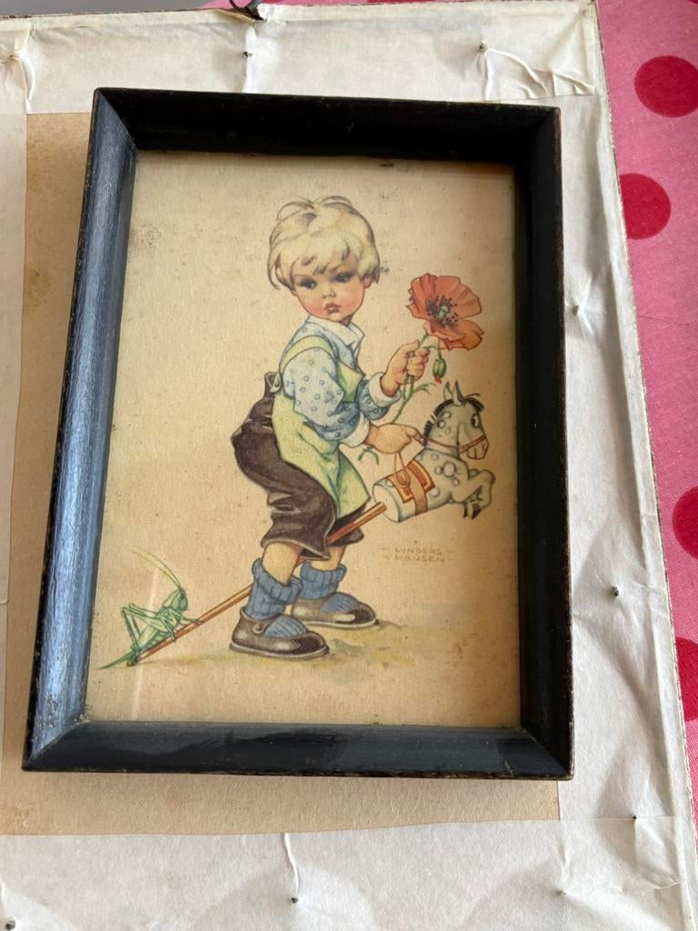 Ilse Wende Lungers Hausen prent jongen klaproos lijst hout, Ophalen of Verzenden
