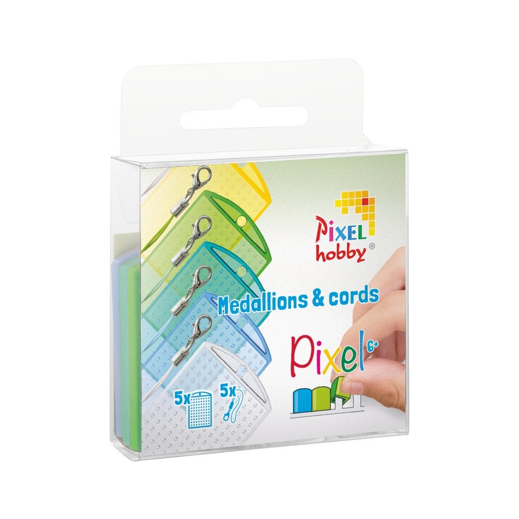 Pixelhobby 5 medaillons en 5 koordjes groenblauw transparant, ., Nieuw, Ophalen of Verzenden, Pixelhobby