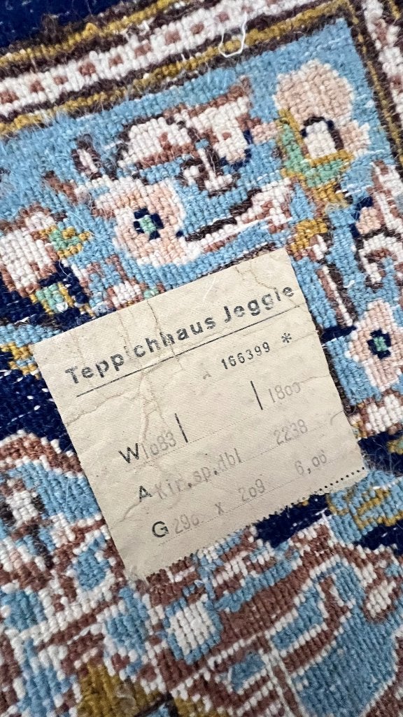 Vintage Perzisch vloerkleed donkerblauw – 200 x 290 cm, Ophalen, Gebruikt, Groen, 200 cm of meer