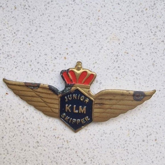 Vintage KLM Junior Skipper Vleugelspeld, Ophalen of Verzenden, Gebruikt, Patch, Badge of Embleem