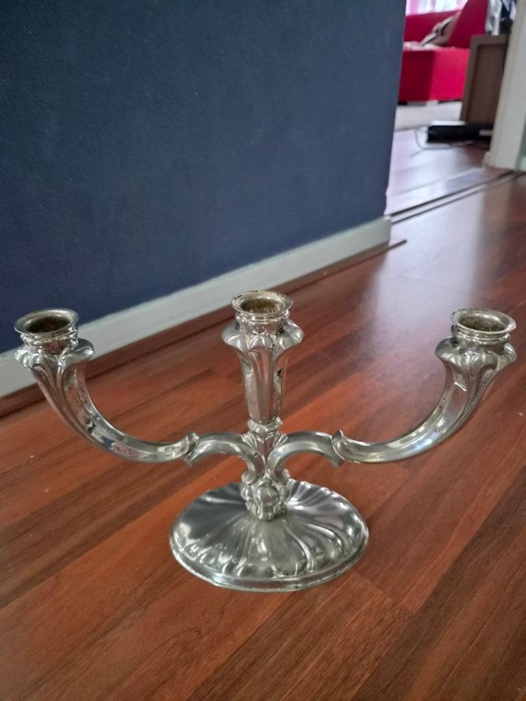 Antieke zilveren kandelaar met 3 armen, Antiek en Kunst, Antiek | Kandelaars, Ophalen of Verzenden