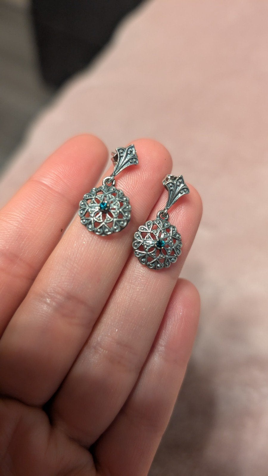 Elegante Zilveren Oorbellen met Turquoise Accent, Sieraden, Tassen en Uiterlijk, Oorbellen, Hangers, Ophalen of Verzenden, Zo goed als nieuw