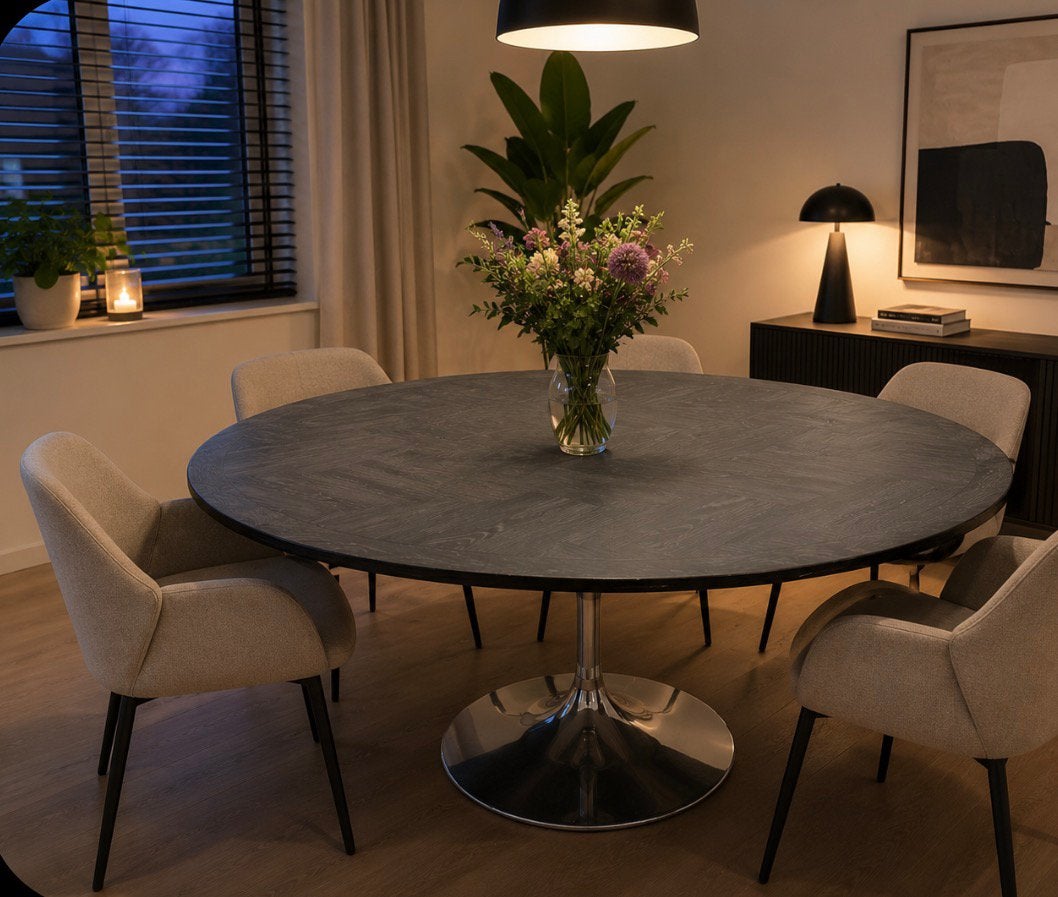 Richmond Blackbone eettafel 140 cm, Ophalen, Gebruikt, Rond, 100 tot 150 cm