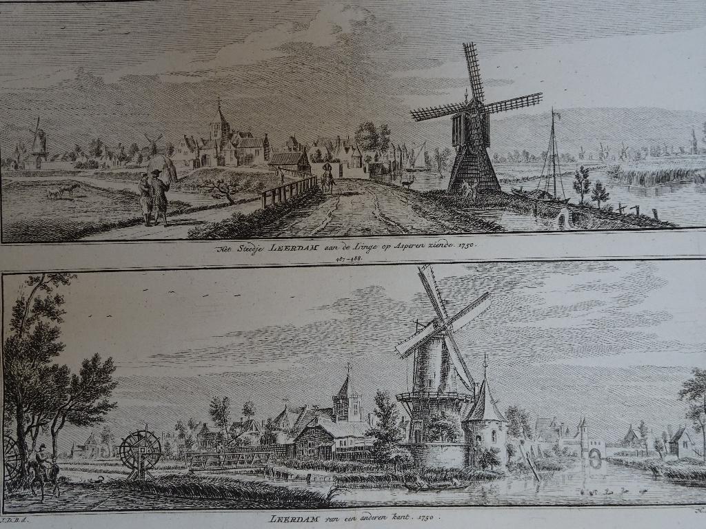Twee kopergravures Leerdam, Asperen 1750, Hendrik Spilman, Antiek en Kunst, Kunst | Etsen en Gravures, Verzenden, Stadsgezicht