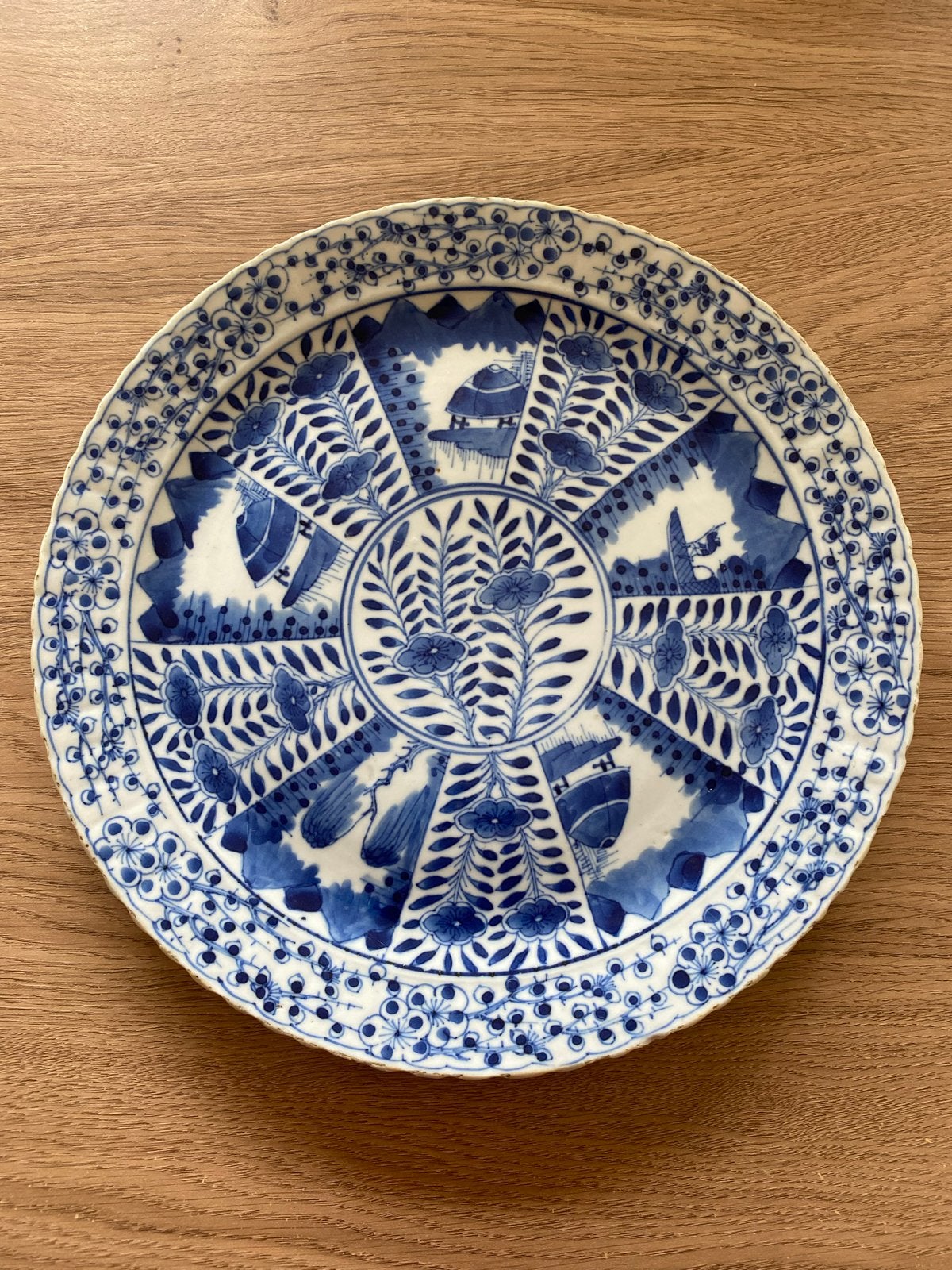 Antiek Chinees Porseleinen Bord - Blauw-Wit Decor, Ophalen
