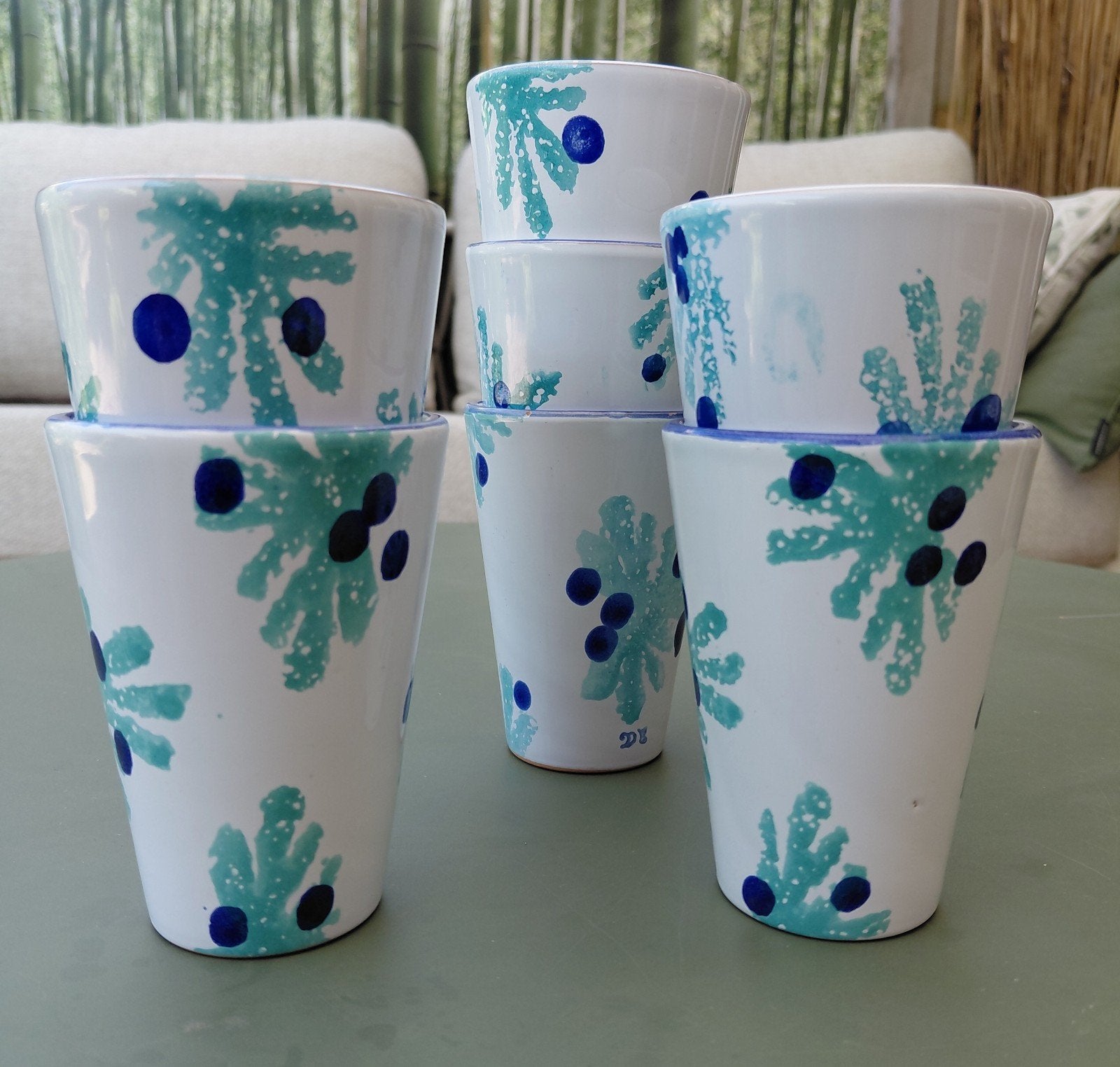 7x Douwe Egberts beker wit/blauw/groen, Ophalen, Overige merken, Keramiek, Mok
