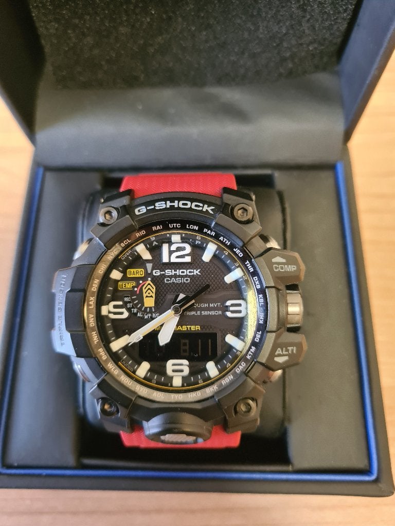 Casio Mudmaster GWG-1000-1A3 zwart/rood nw band TOPSTAAT, Casio, Kunststof, Polshorloge, Kunststof
