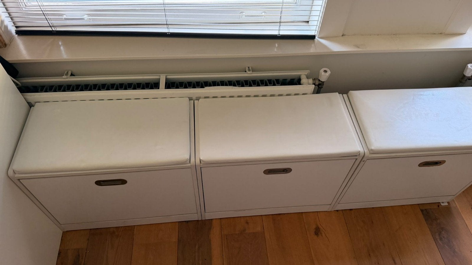 3x Schoenenkasten met zitkussen - Wit, Ophalen, Zo goed als nieuw, Modern