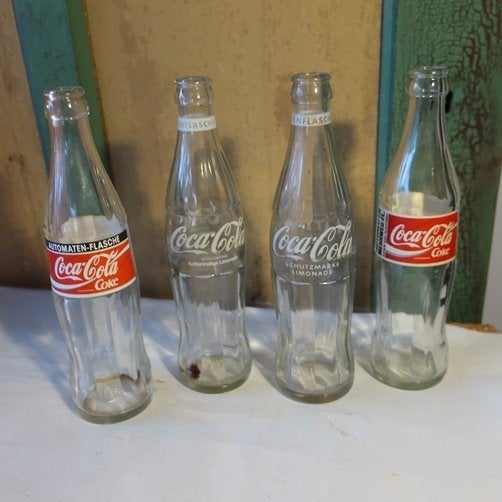 Fles Coca Cola glas 0,33 liter Automatenflasche SET 4 STUKS, Antiek en Kunst, Ophalen of Verzenden