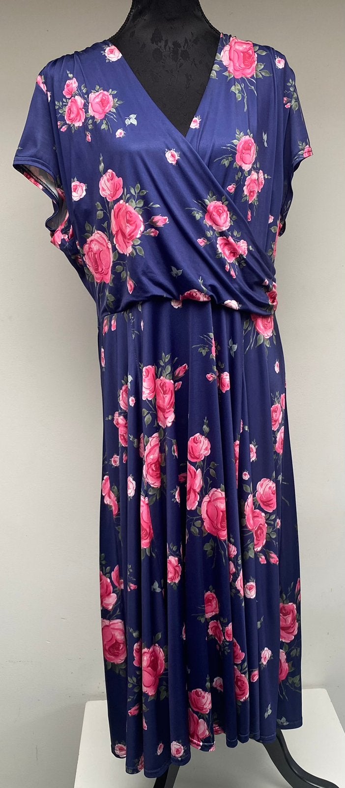 Superleuke blauwe jurk roze rozen Vintage Chic 46/48 (20), Kleding | Dames, Verzenden, Maat 46/48 (XL) of groter, Zo goed als nieuw