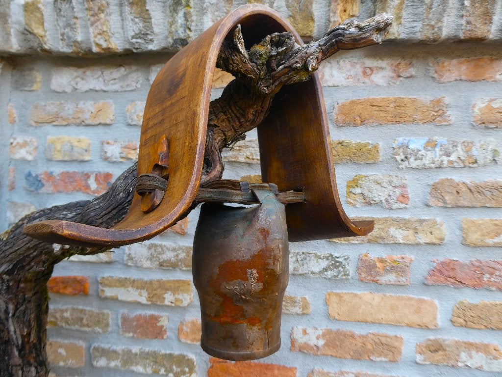 Unieke Franse koebel houten juk kraag band klepel van been, Ophalen of Verzenden