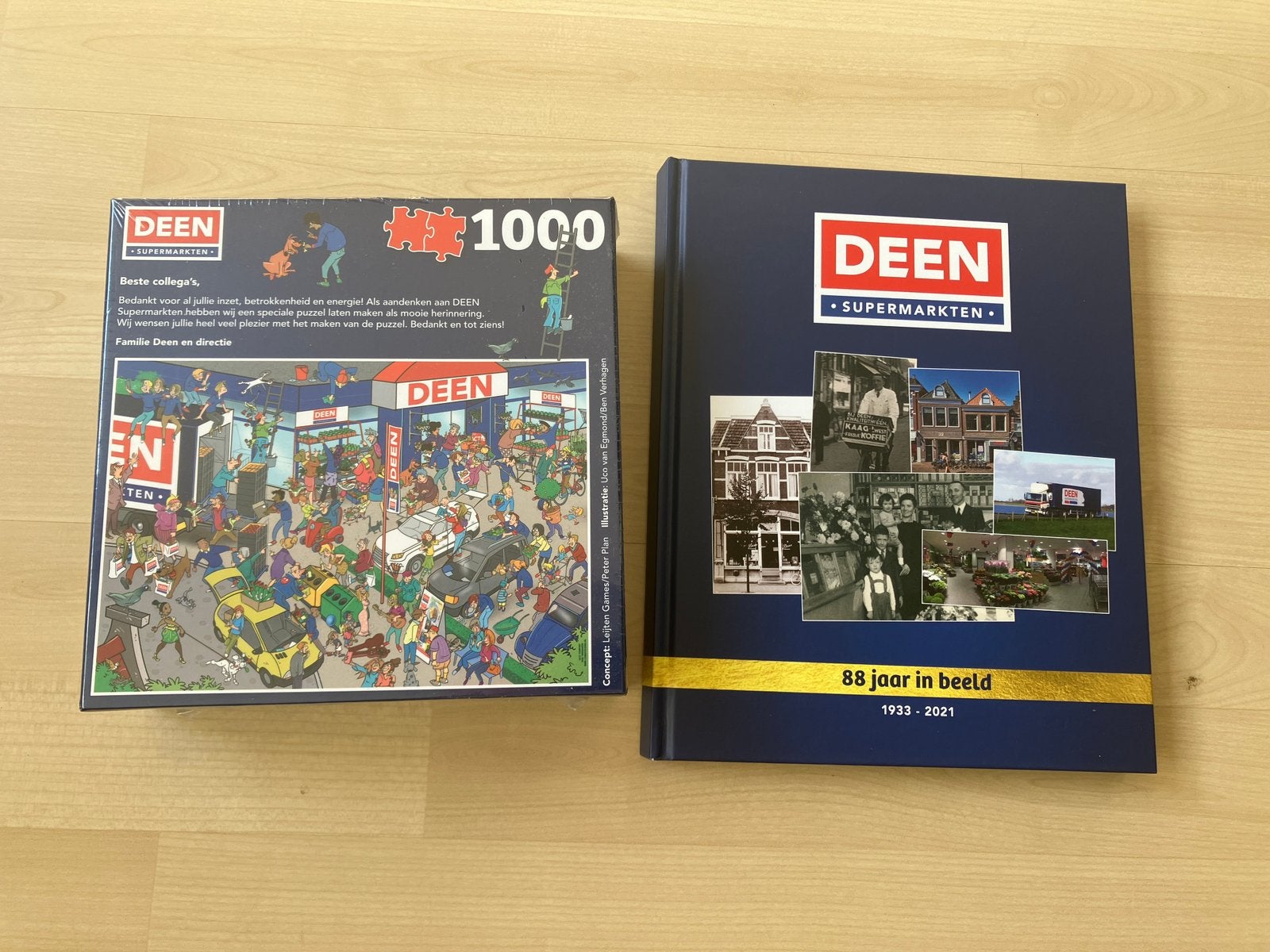 Set van Deen supermarkt, puzzel en boek, Hobby en Vrije tijd, Ophalen of Verzenden, 500 t/m 1500 stukjes, Zo goed als nieuw