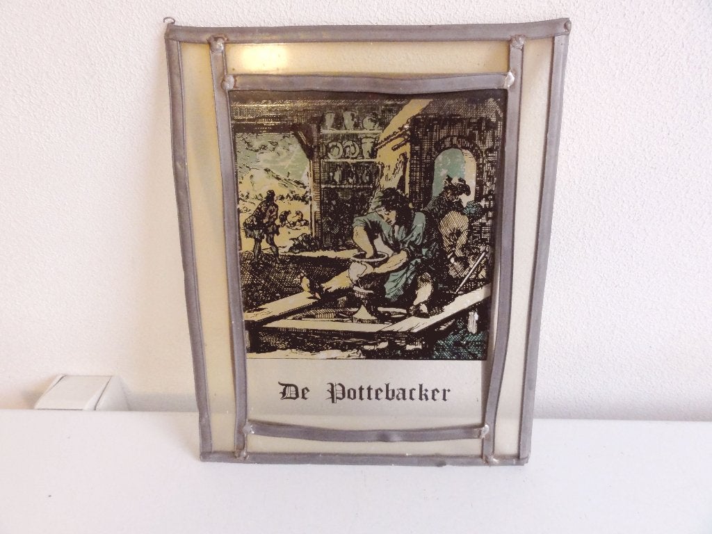 De pottenbakker, pottenbacker glas in lood antiek, Antiek en Kunst, Ophalen of Verzenden