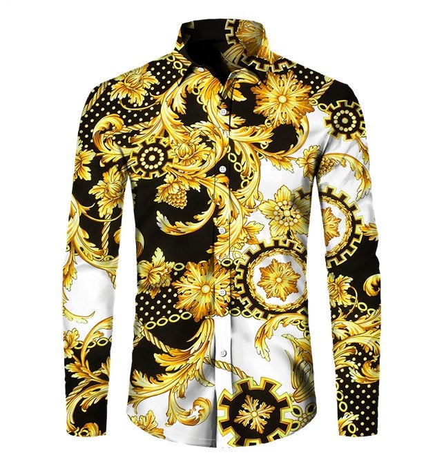 Heren barok overhemd 30 luxe gouden bloemen shirt zwart wit, Verzenden, Nieuw, Overige kleuren, Overige halswijdtes