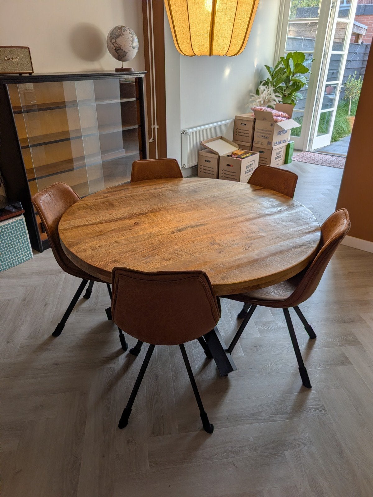 Ronde 140cm mango houten tafel, Ophalen, Gebruikt, Rond, Vijf personen of meer