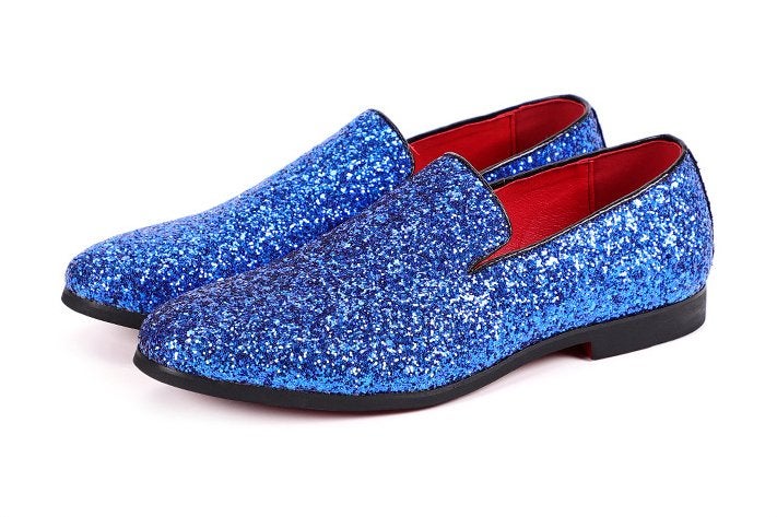 Blauwe heren glitter loafers schoenen mocassins luxe sjieke, Ophalen of Verzenden, Nieuw, Blauw, Loafers