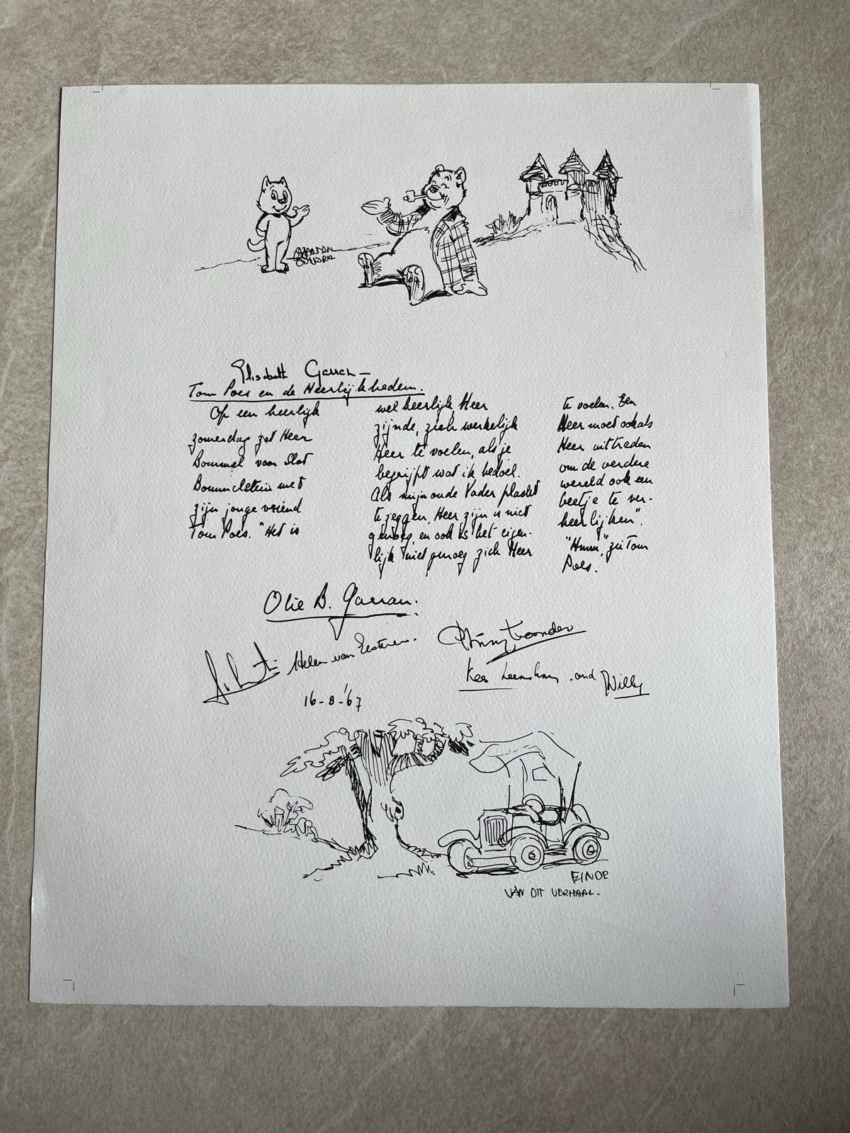 Tom Poes en Heer Bommel - Originele tekening 1967, Ophalen, Tekening, Pentekening, Gesigneerd