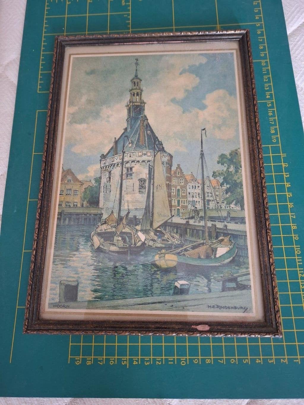 Iithografische afbeelding Hoorn Hoofdtoren *H.E.Roodenburg, Antiek en Kunst, Ingelijst, Overige onderwerpen, Ophalen of Verzenden