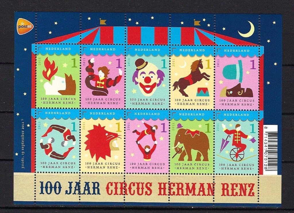 NVPH V2868/V2877 (100 j Circus Herman Renz) Postfris, Ophalen of Verzenden, Na 1940, Postfris