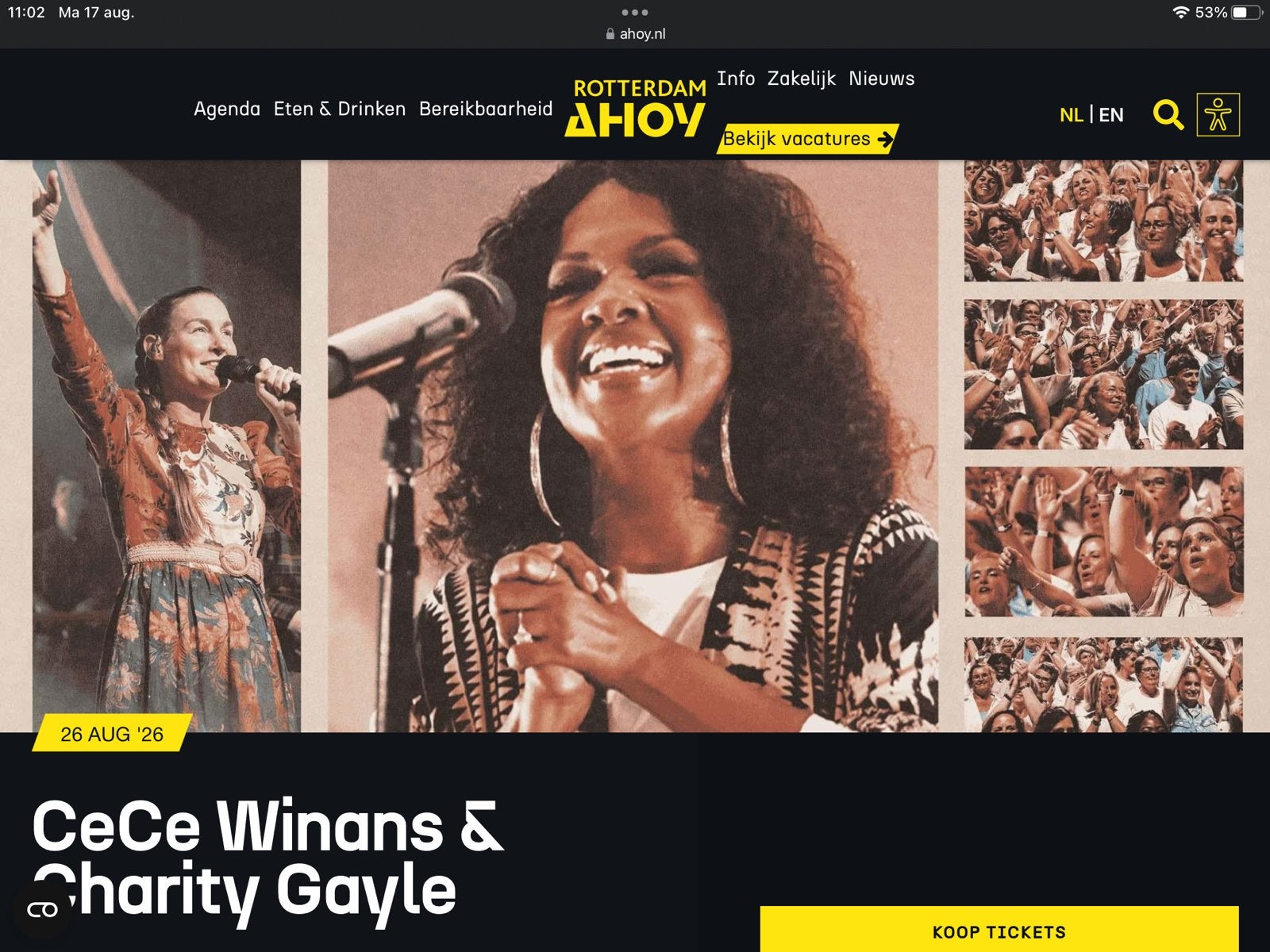 Concert kaarten Cece Winans 26 augustus met parkeerkaart, Twee personen, Augustus
