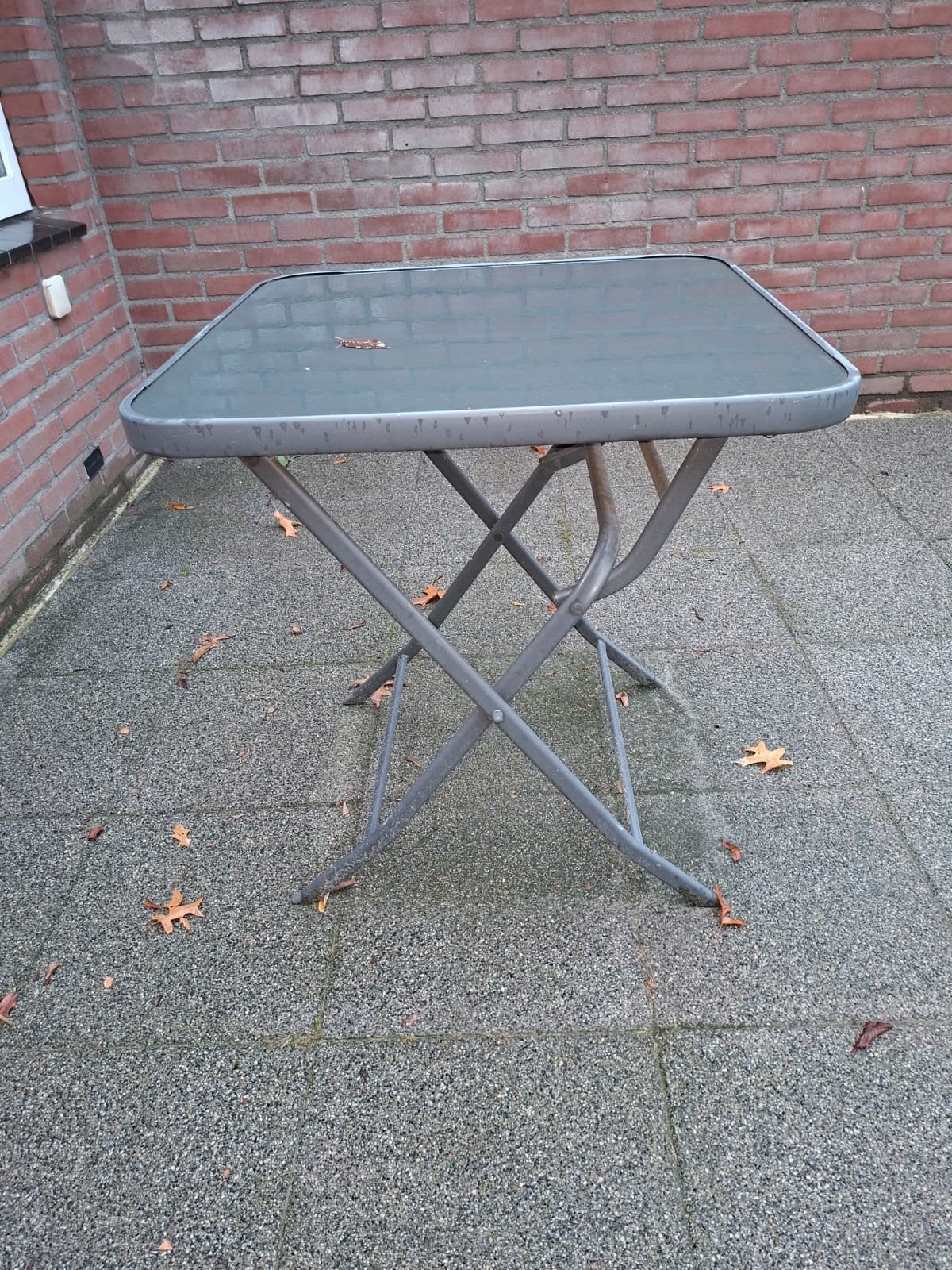 te koop...buitentafel met glasplaat, Ophalen, Gebruikt, Vierkant